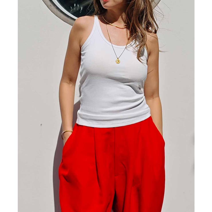 ホワイト | ユーネックリブタンクトップesutoreja カットソー スタイルアップ | BUYSENSE