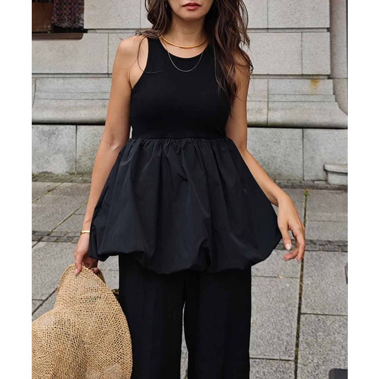 ブラック | バルーンタンクトップesutoreja カットソー スタイルアップ | BUYSENSE