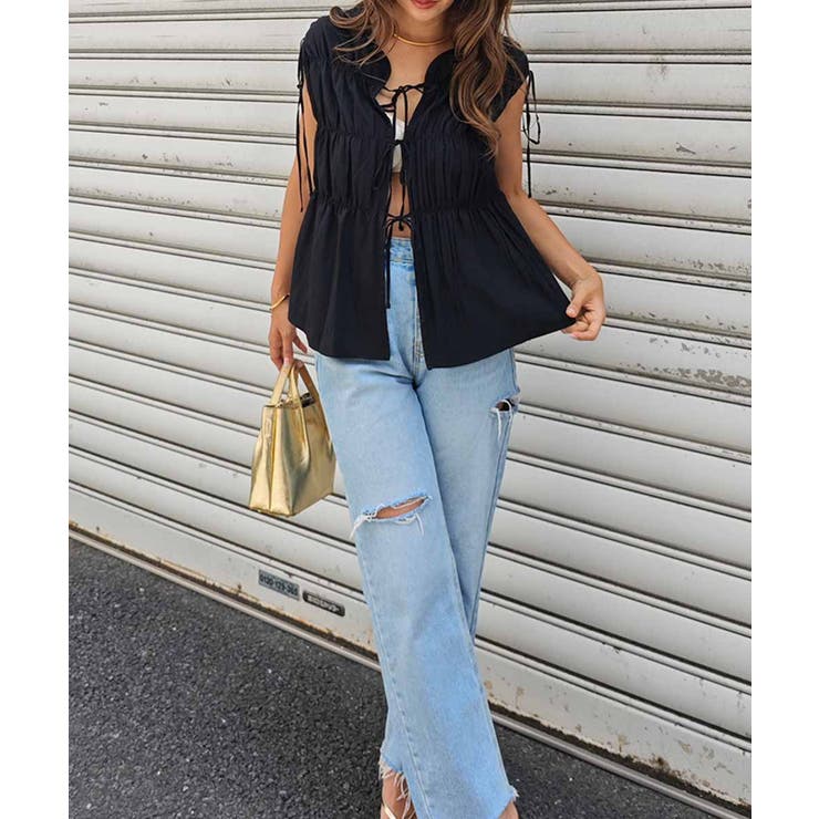 シャーリングリボンブラウスesutoreja カットソー スタイルアップ | BUYSENSE | 詳細画像8 