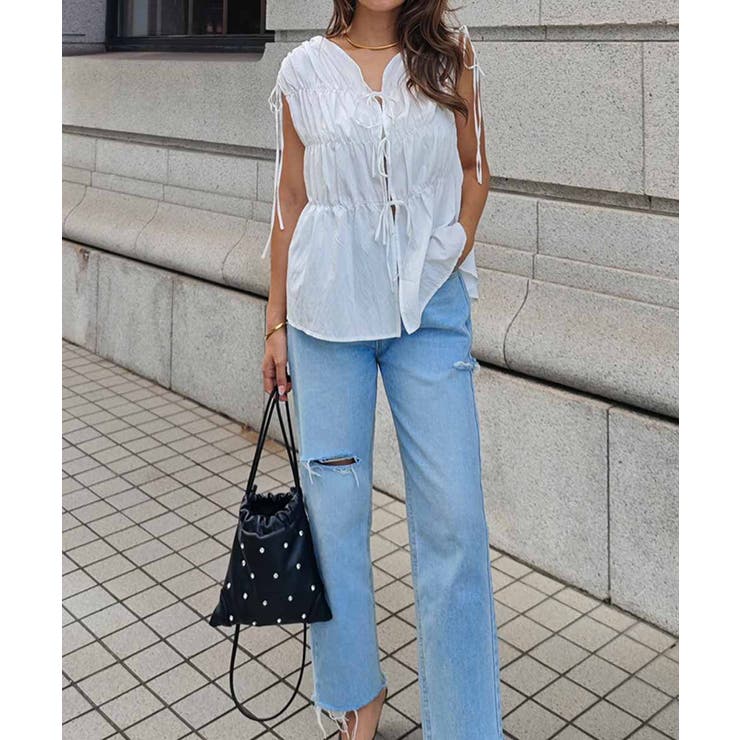 シャーリングリボンブラウスesutoreja カットソー スタイルアップ | BUYSENSE | 詳細画像3 