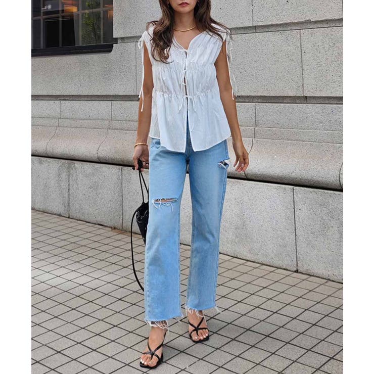 シャーリングリボンブラウスesutoreja カットソー スタイルアップ | BUYSENSE | 詳細画像4 