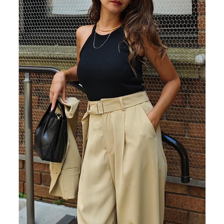 ブラック | ホルターネックタンクトップesutoreja カットソー スタイルアップ | BUYSENSE