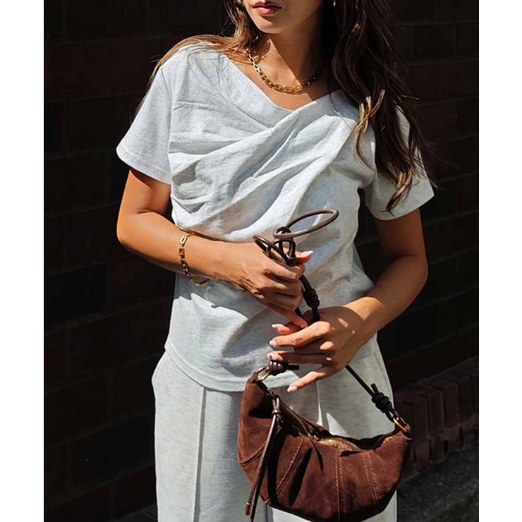 オートミール | ドレープショートスリーブトップスesutoreja カットソー スタイルアップ | BUYSENSE