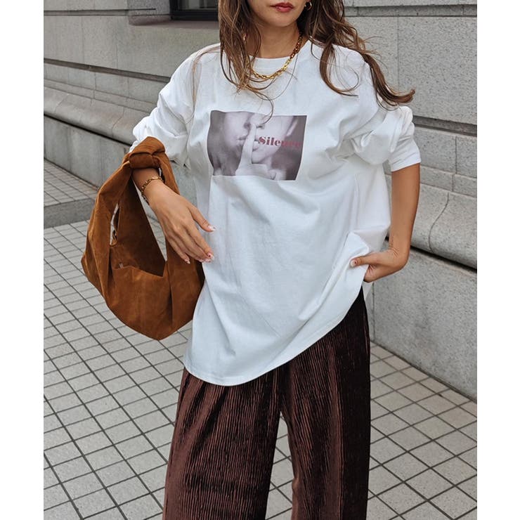 ブラウン | プリントロングスリーブTシャツesutoreja カットソー スタイルアップ | BUYSENSE