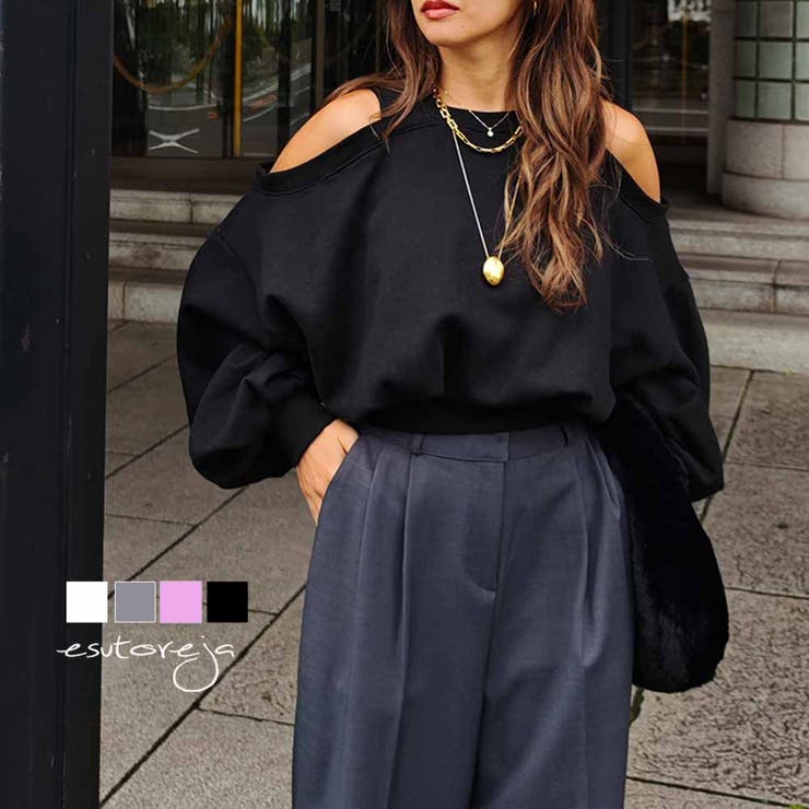 オープンショルダースウェットトップスesutoreja カットソー スタイルアッ… | BUYSENSE | 詳細画像1 