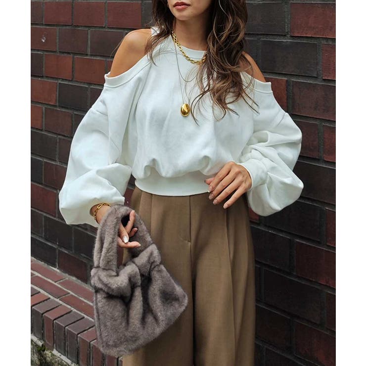 ホワイト | オープンショルダースウェットトップスesutoreja カットソー スタイルアッ… | BUYSENSE