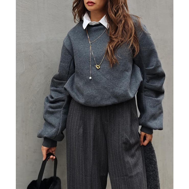 チャコール | バルーンスウェットトップスesutoreja カットソー スタイルアップ | BUYSENSE