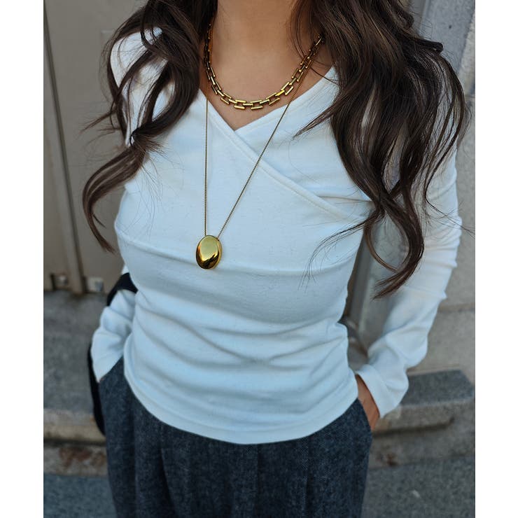 アイボリー | カシュクールトップスesutoreja カットソー スタイルアップ | BUYSENSE