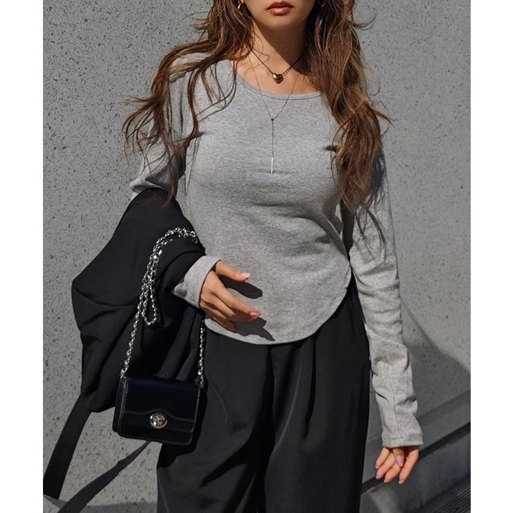 グレー | ラウンドヘムベーシックトップスesutoreja カットソー スタイルアップ | BUYSENSE