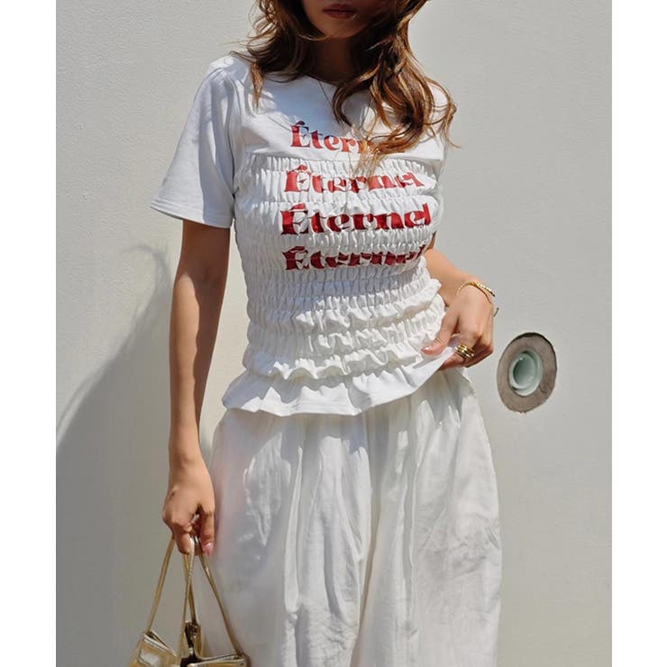 ホワイト | シャーリングロゴTシャツesutoreja カットソー スタイルアップ | BUYSENSE