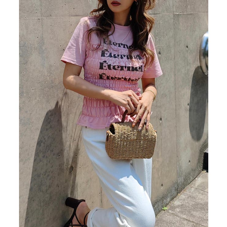 ピンク | シャーリングロゴTシャツesutoreja カットソー スタイルアップ | BUYSENSE
