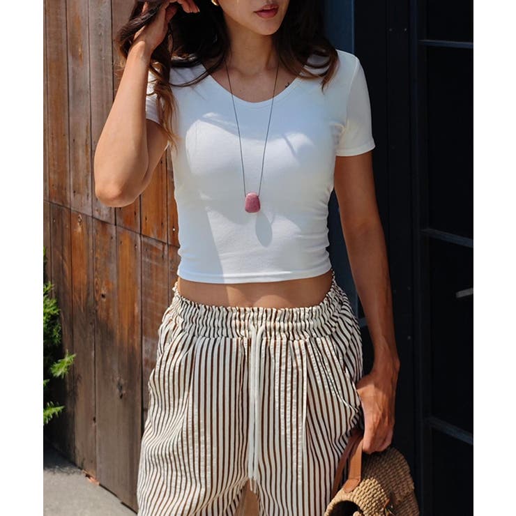 ホワイト | ラウンドネックミニTシャツesutoreja カットソー スタイルアップ | BUYSENSE