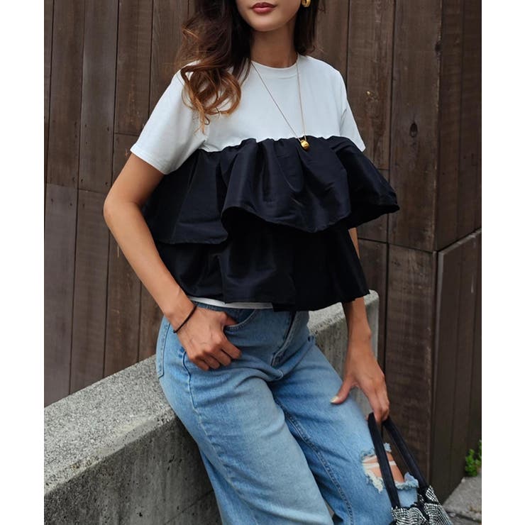 ホワイト | ティアードフリルTシャツesutoreja カットソー スタイルアップ | BUYSENSE