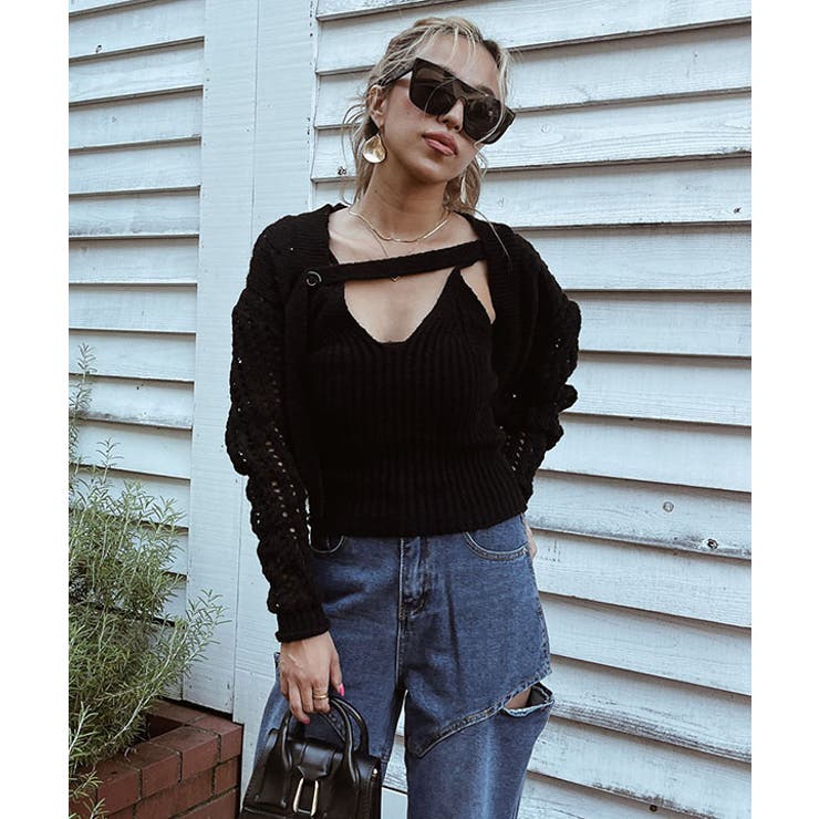 ブラック | ニットキャミ&カーディガンセット esutoreja ニット | BUYSENSE