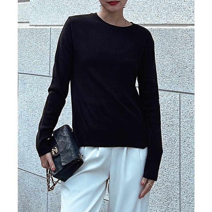 ブラック | サイドカットニットトップス esutoreja ニット | BUYSENSE