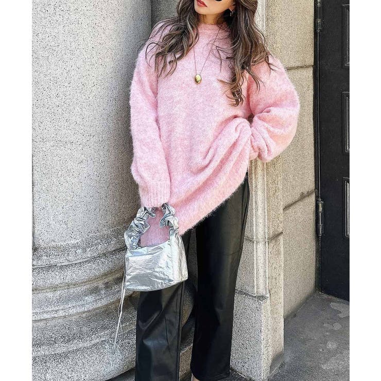 ピンク | クルーネックオーバーニット esutoreja ニット | BUYSENSE