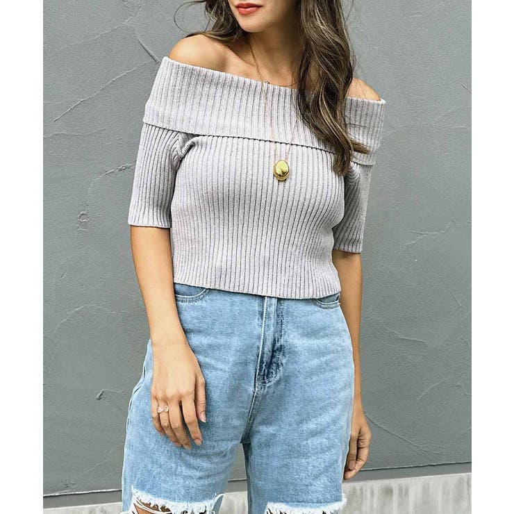 グレー | オフショルダーショートスリーブニット esutoreja ニット | BUYSENSE