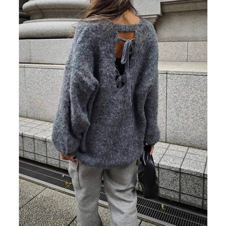 グレー | バックリボンニットesutoreja ニット スタイルアップ | BUYSENSE