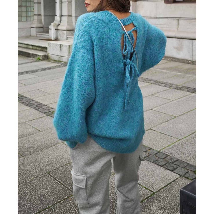 ブルー | バックリボンニットesutoreja ニット スタイルアップ | BUYSENSE