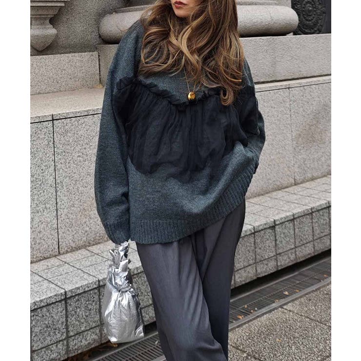 チャコール | チュールニットesutoreja ニット スタイルアップ レディース トレンド | BUYSENSE