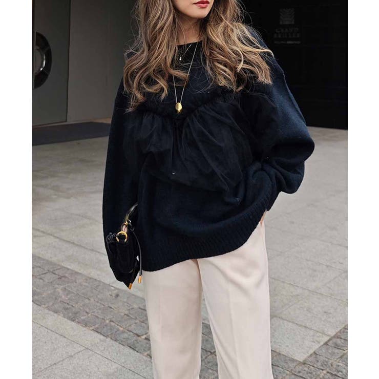 ブラック | チュールニットesutoreja ニット スタイルアップ レディース トレンド | BUYSENSE