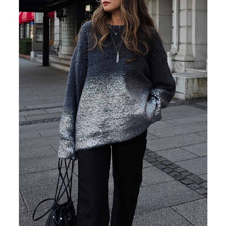 グレー | ホイルプリントニットesutoreja ニット スタイルアップ | BUYSENSE