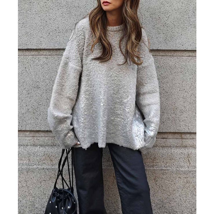 チャコール | ホイルプリントニットesutoreja ニット スタイルアップ | BUYSENSE