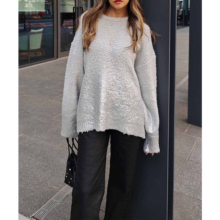 ホイルプリントニットesutoreja ニット スタイルアップ[品番