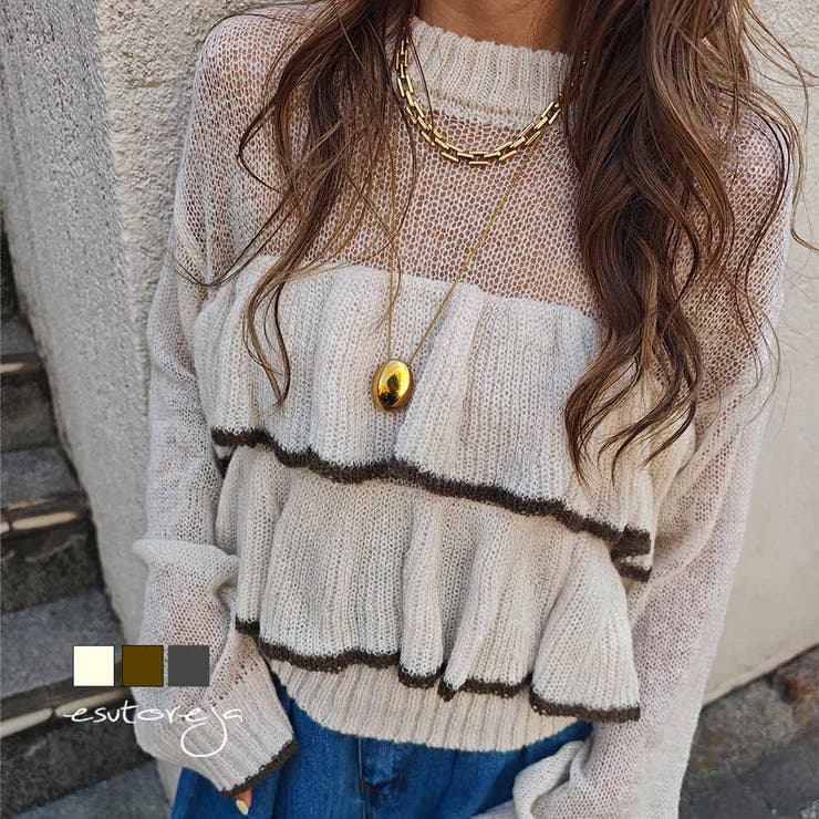 バイカラーフリルニットesutoreja ニット スタイルアップ | BUYSENSE | 詳細画像1 