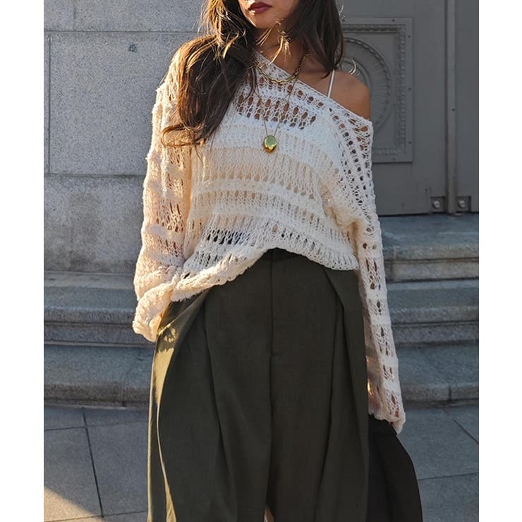 アイボリー | クロシェニットトップスesutoreja ニット スタイルアップ | BUYSENSE