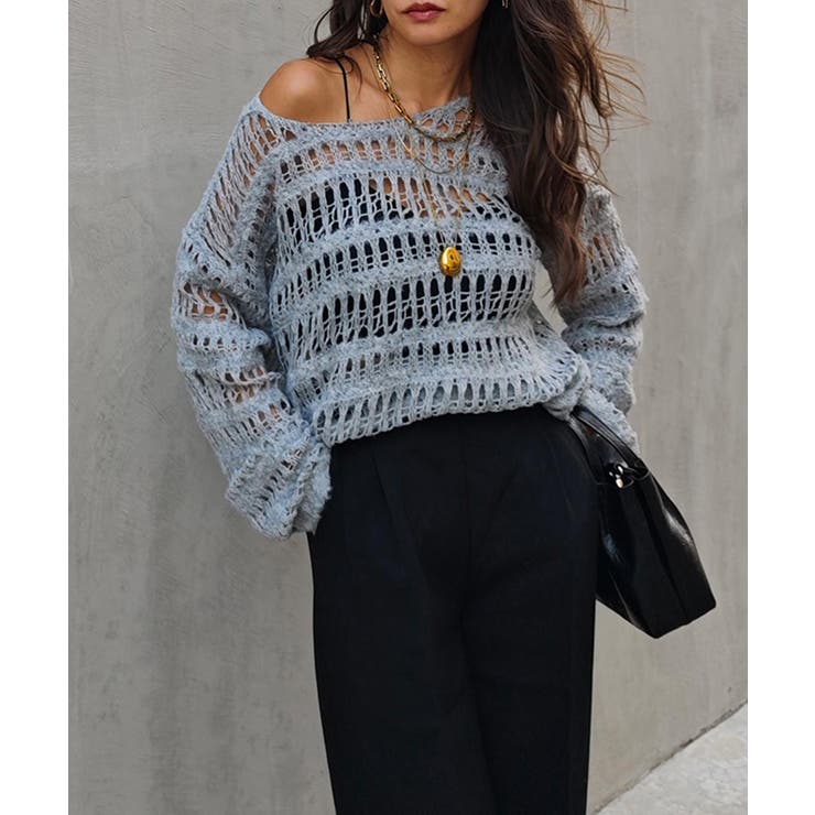 グレー | クロシェニットトップスesutoreja ニット スタイルアップ | BUYSENSE