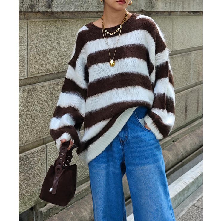 ブラウン | ボーダールーズニットesutoreja ニット スタイルアップ | BUYSENSE