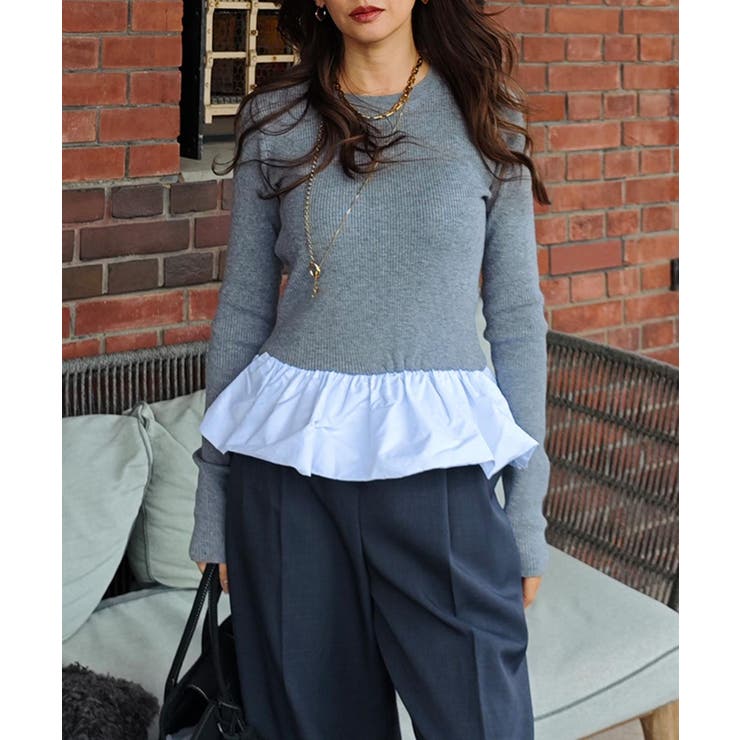 グレー | ペプラムレイヤードニットesutoreja ニット スタイルアップ | BUYSENSE