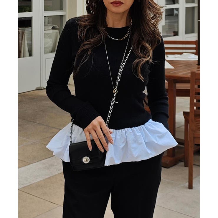 ブラック | ペプラムレイヤードニットesutoreja ニット スタイルアップ | BUYSENSE