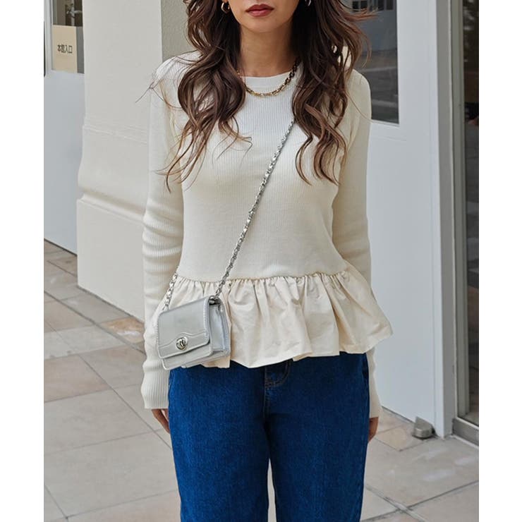 アイボリー | ペプラムレイヤードニットesutoreja ニット スタイルアップ | BUYSENSE