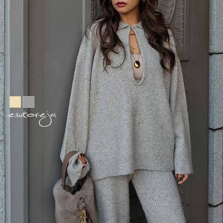 スキッパーポロニットプルオーバーesutoreja ニット スタイルアップ | BUYSENSE | 詳細画像1 