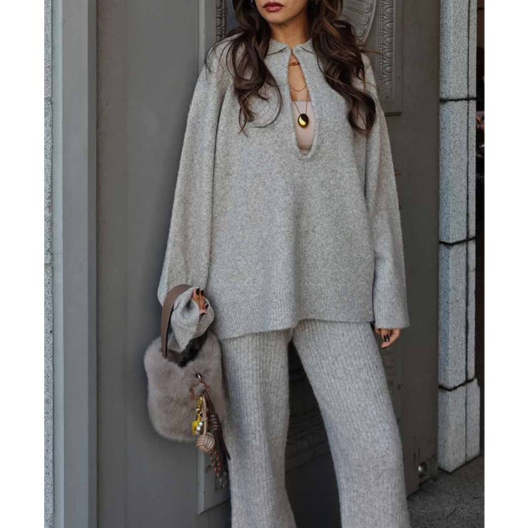 オートミール | スキッパーポロニットプルオーバーesutoreja ニット スタイルアップ | BUYSENSE