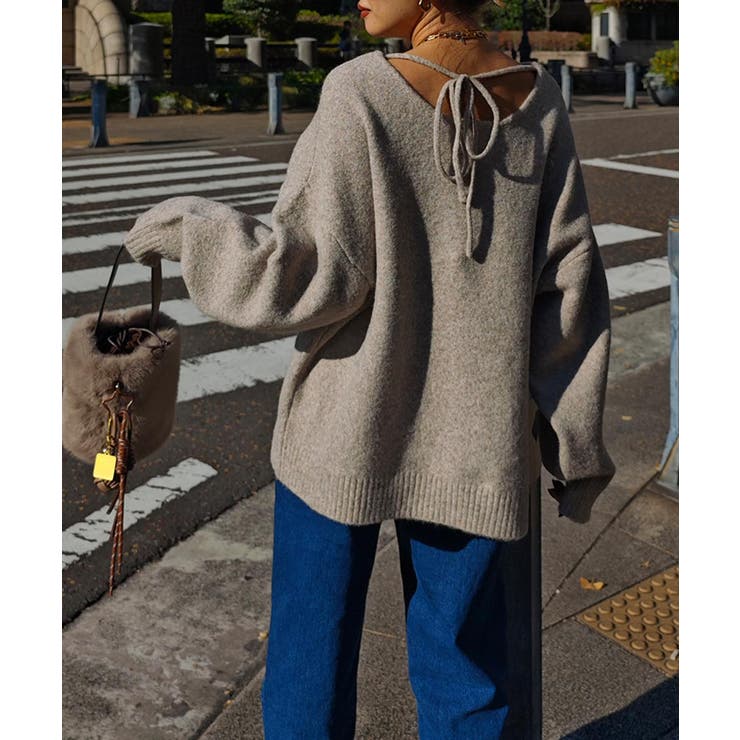 オートミール | バックリボンニットプルオーバーesutoreja ニット スタイルアップ | BUYSENSE