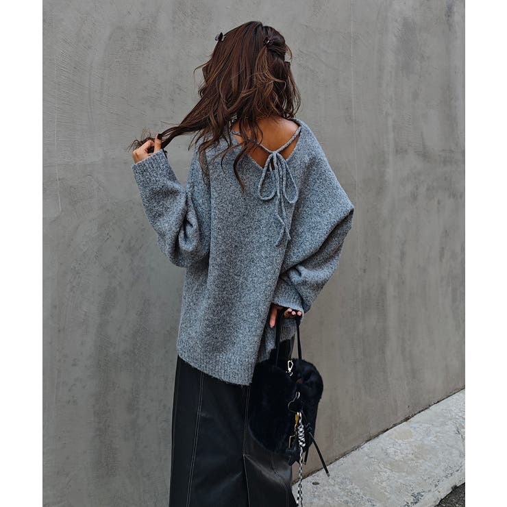 グレー | バックリボンニットプルオーバーesutoreja ニット スタイルアップ | BUYSENSE