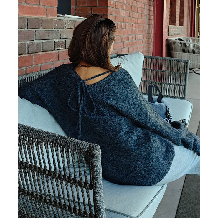 チャコール | バックリボンニットプルオーバーesutoreja ニット スタイルアップ | BUYSENSE