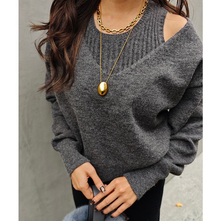 グレー | タンクレイヤードVネックニットesutoreja ニット スタイルアップ | BUYSENSE