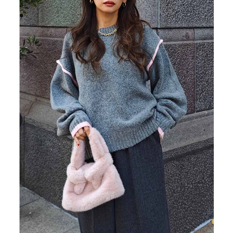 グレー | バイカラーニットプルオーバーesutoreja ニット スタイルアップ | BUYSENSE