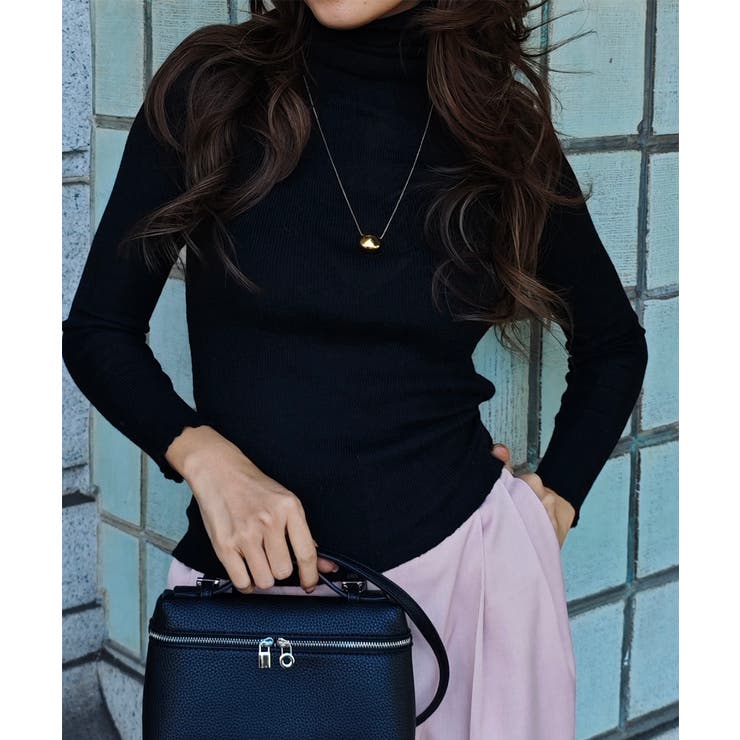 ブラック | タートルネックリブニットトップスesutoreja ニット スタイルアップ | BUYSENSE