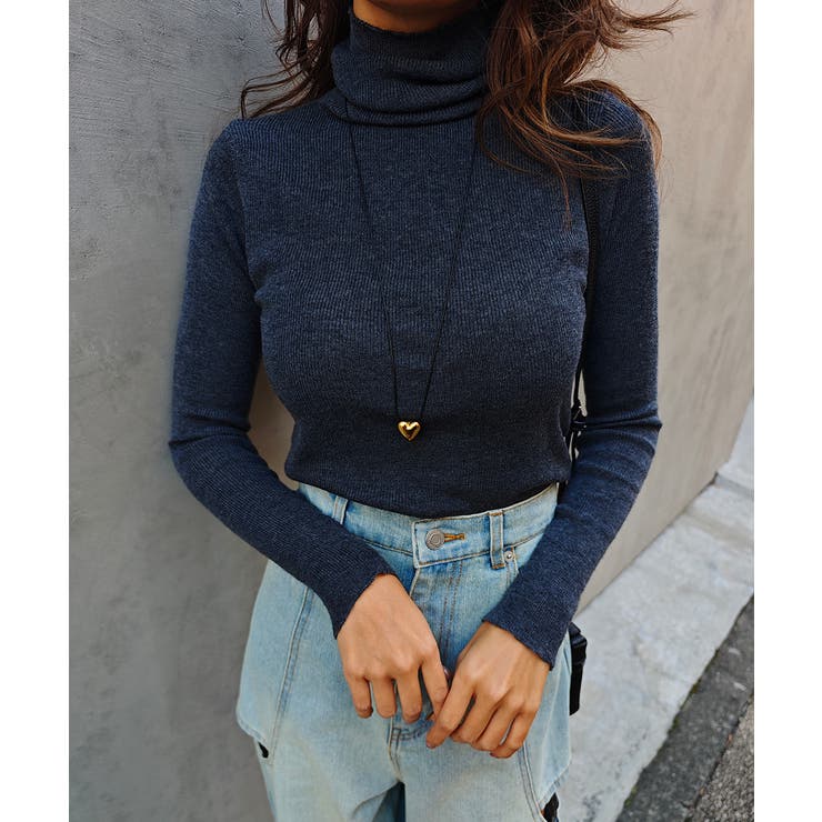 グレー | タートルネックリブニットトップスesutoreja ニット スタイルアップ | BUYSENSE