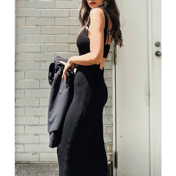 ブラック | バックデザインリブドレス esutoreja ワンピース レディース トレンド | BUYSENSE