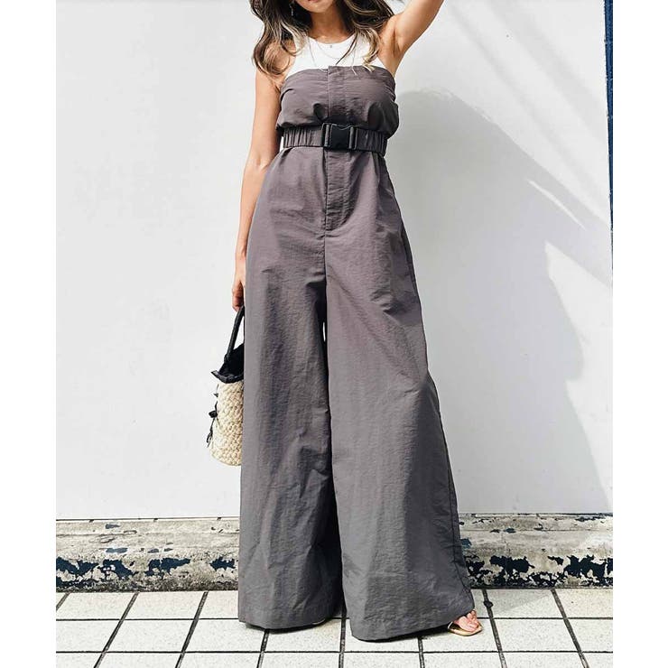 チャコール | ワイドパンツロンパース esutoreja ボトム レディース トレンド | BUYSENSE