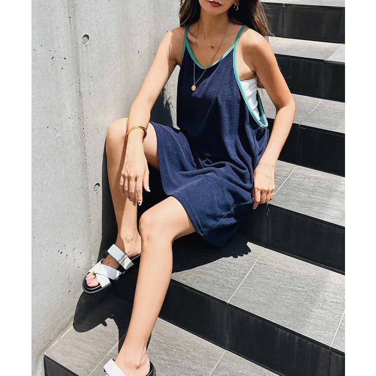 ネイビー | パイルバイカラードレス esutoreja ワンピース レディース トレンド | BUYSENSE