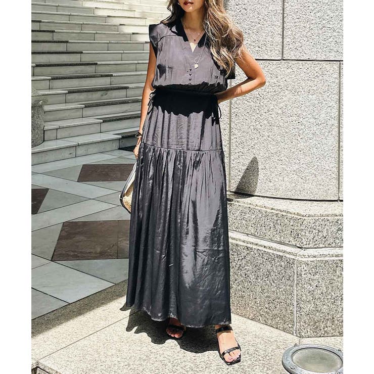 ブラック | ウエストリボンロングドレスesutoreja ワンピース レディース トレンド | BUYSENSE