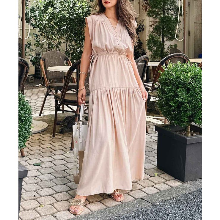 ベージュ | ウエストリボンロングドレスesutoreja ワンピース レディース トレンド | BUYSENSE