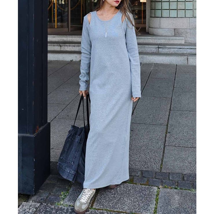 グレージュ | カットアウトリブワンピースesutoreja ワンピース スタイルアップ | BUYSENSE